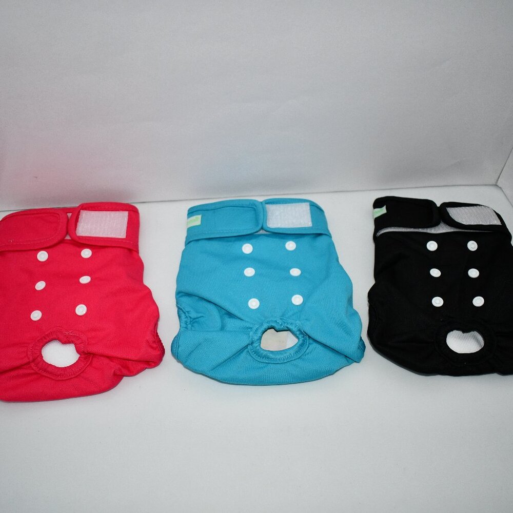 Wegreeco Premium Washable Female Dog Diapers 3 pack Black/Pink/Teal Size: MEDIUM